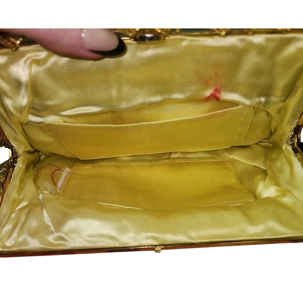Vintage 60's Gold Hand Beaded Seed Bead Purse Evening Bag Hong Kong - Picture 4 of 9